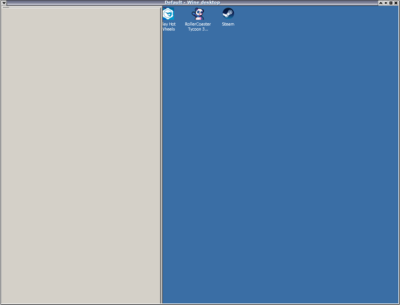 This screenshot shows an instance of winecfg opened in desktop mode as a large gray rectangle.