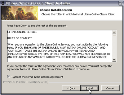 Screen where the install location dialog should appear
