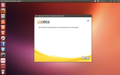The message that I get when installing M$ Office on Ubuntu 13.04