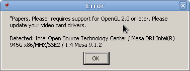 Error message for graphics drivers