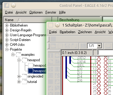 Screenshot of Eagle 4.16r2 in wine-1.4.1 on Kubuntu 13.10 with broken button graphics