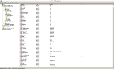 This is the values of International Key using wine's regedit.