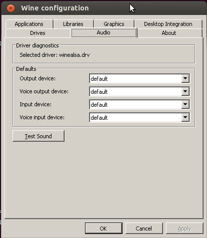 audio tab of winecfg dialog after installing wineasio