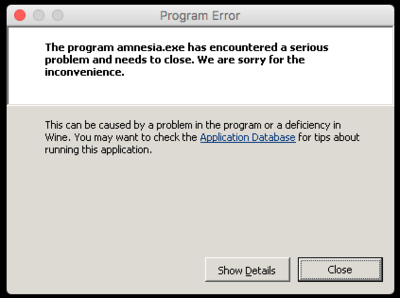 Screencap of the error shown